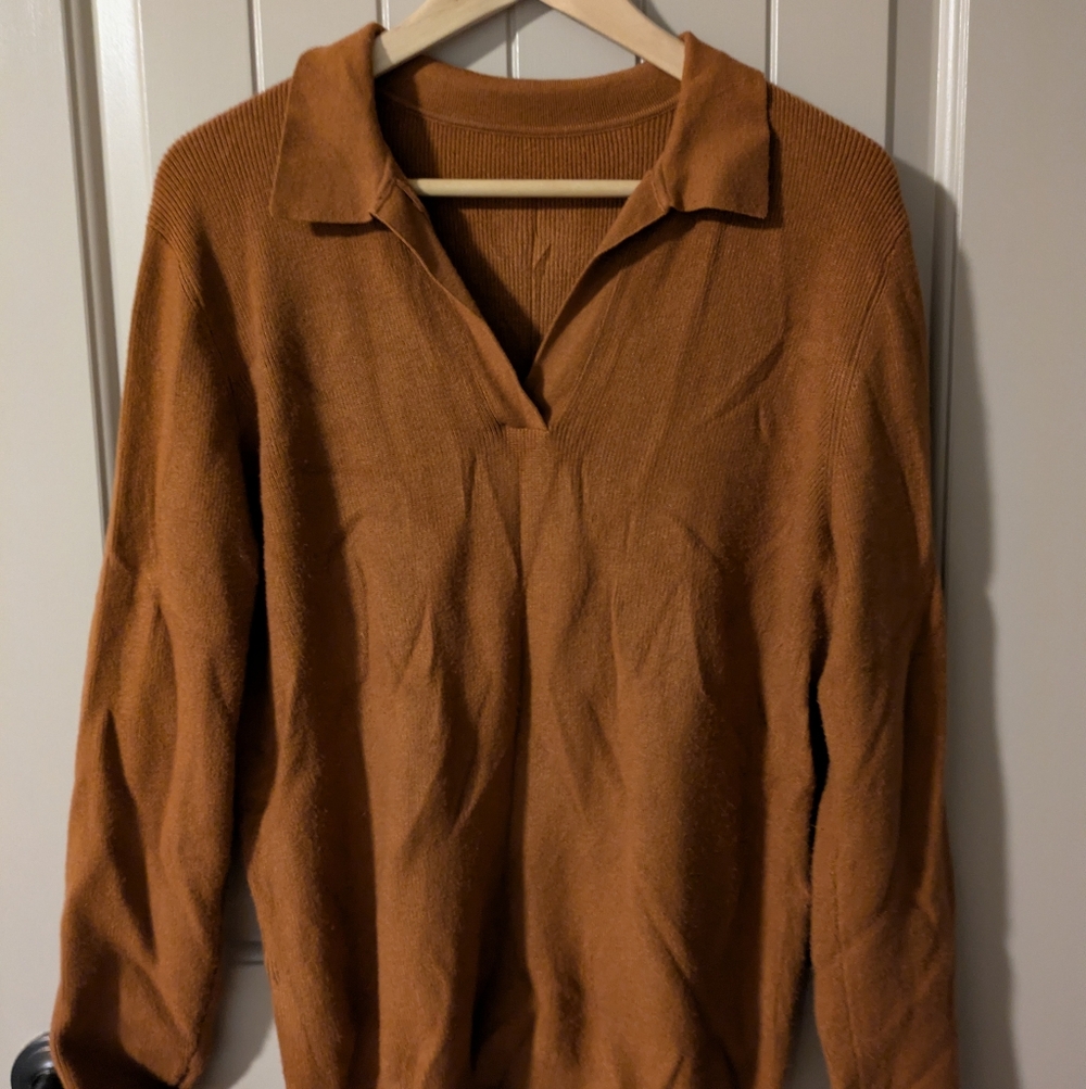 Women's "Pumpkin/Rust" Jonny Collar Preppy  Color Sweater